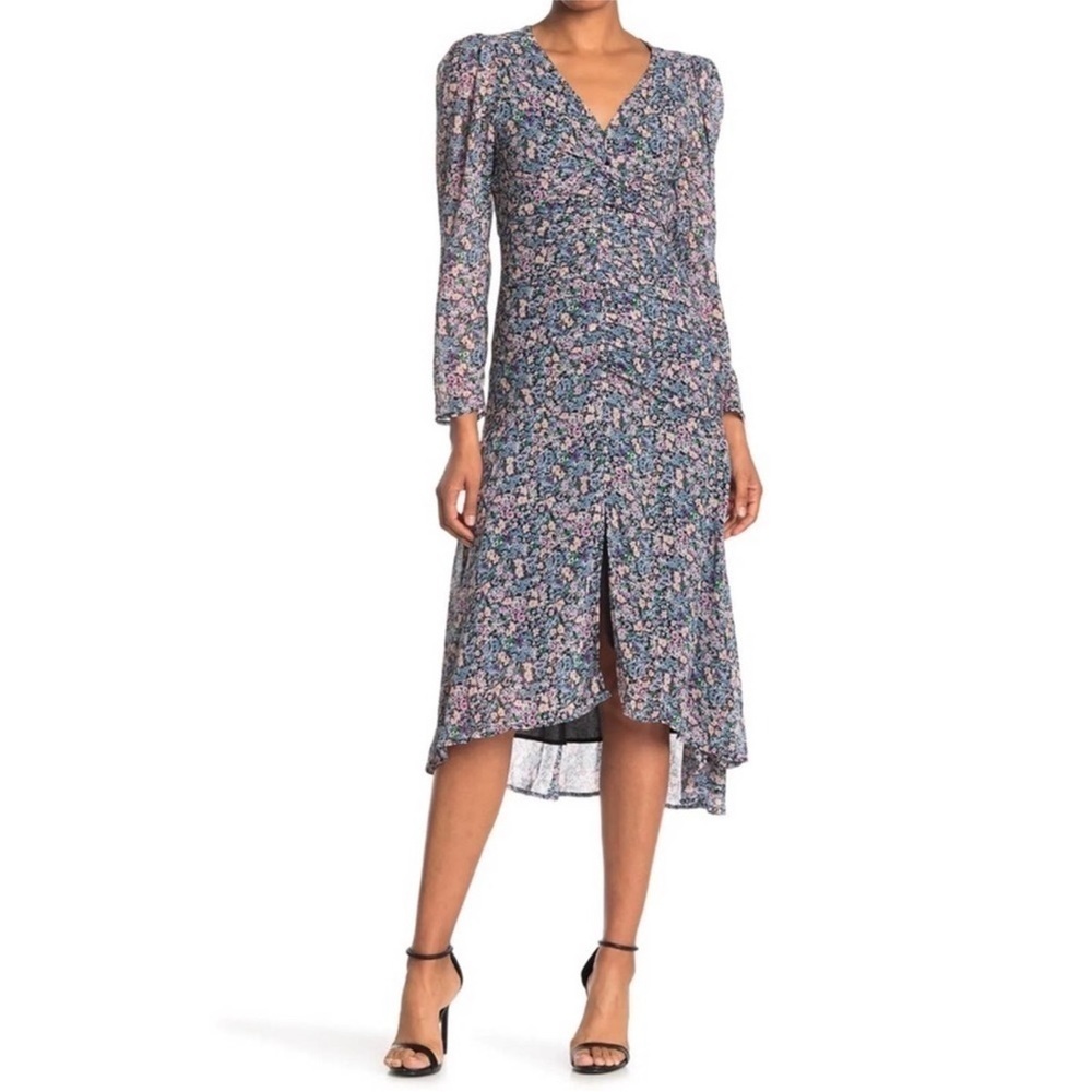 ASTR the Label 🆕 Dress Midi Ruched Front Asymmetric Floral Print Size Medium